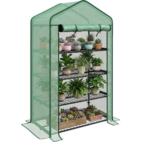 Serre de Jardin Balcon étagère Serre 4 Niveaux 90L x 49l x 160H cm Acier galvanisé bâche Amovible PE Haute densité Vert