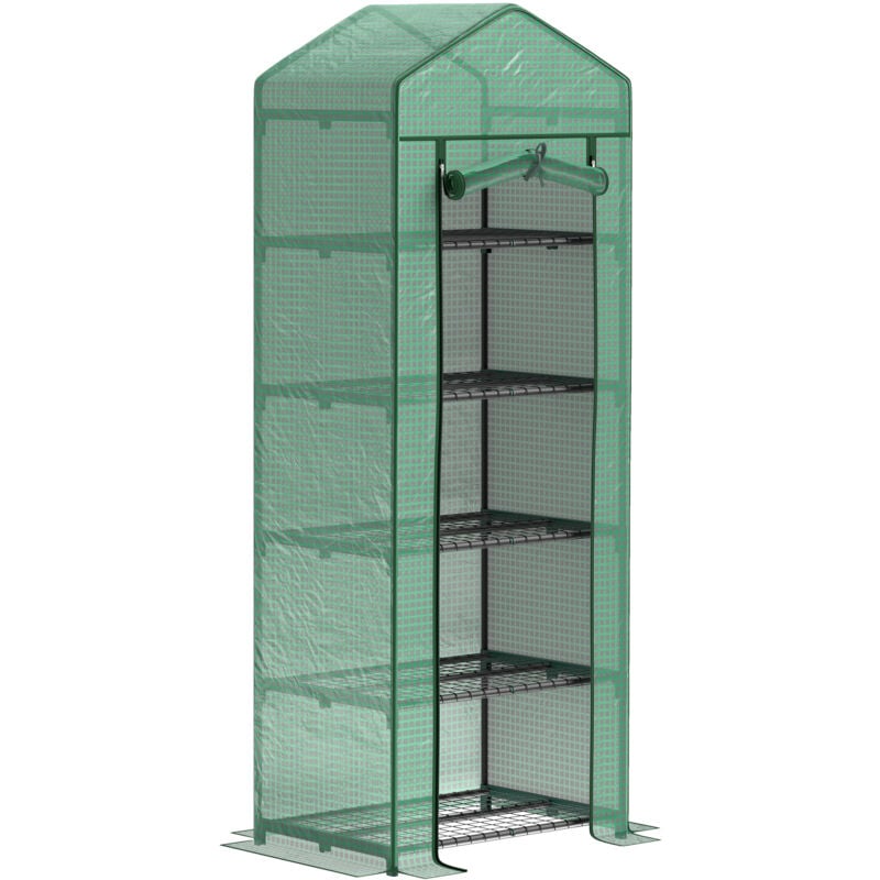 Serre de jardin balcon 5 étagères porte zippée 69 x 49 x 193 cm acier thermolaqué bâche pe vert