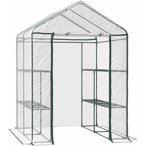 Serre de jardin balcon terrasse 4 étagères 143L x 143l x 195H cm acier PVC imperméable anti-UV transparent vert