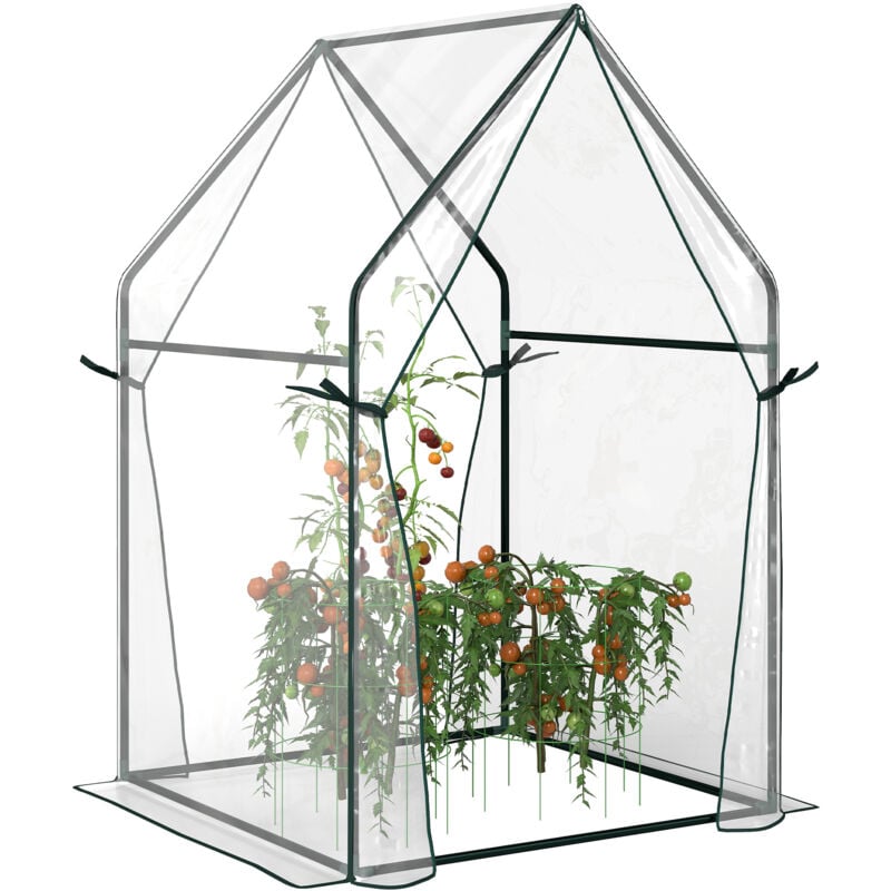Serre de jardin balcon terrasse serre pour tomates 0,9L x 0,9l x 1,45H m double porte acier pvc transparent vert
