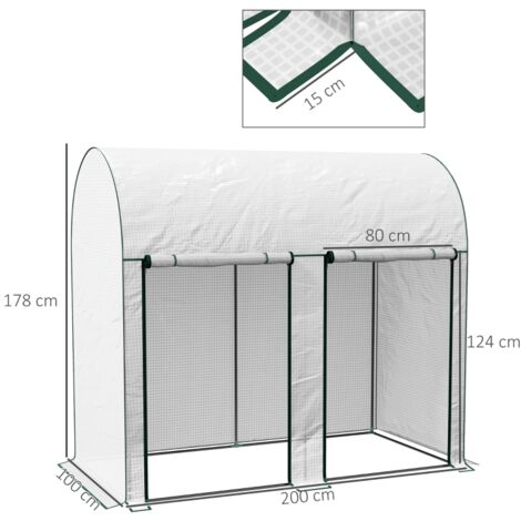 Serre de jardin blanche 2m² 2x1x1,78m, 2 portes zippées acier PE 140g/m² anti-UV pour tomates