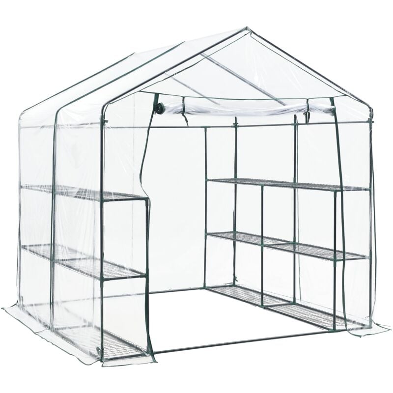 Serre de jardin en acier et pvc avec étagère s intégrées 200 x 200 x 220 cm