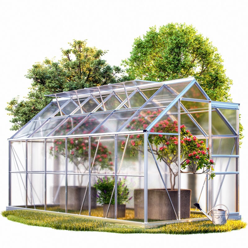 Gardebruk - Serre de jardin en aluminium 11,73m³ abri extérieur de plantes légumes fruits 380x190cm 4 fenêtres 380x190x195cm avec base