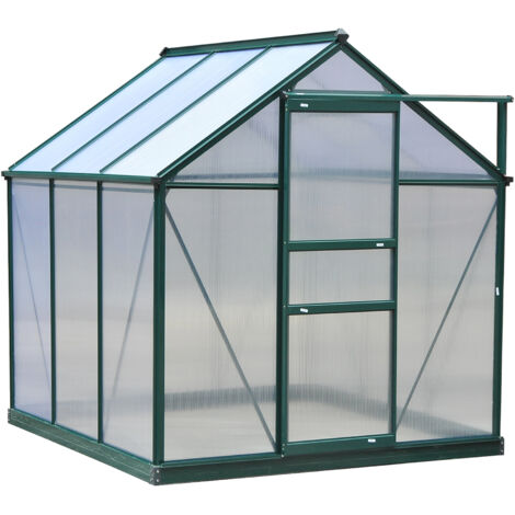 Serre de jardin en polycarbonate 190x192x201 cm résistant aux UV 30+ fondation renforcée gouttière vert foncé