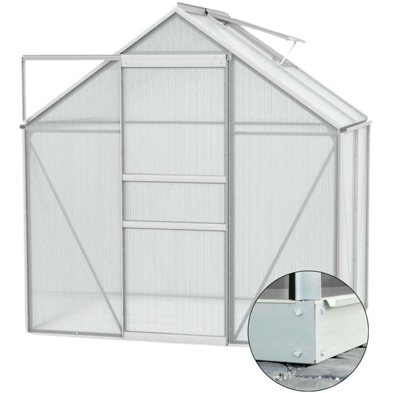 Serre de jardin en polycarbonate 4 mm et aluminium anodisé avec embase Venus Longueur de 257 cm