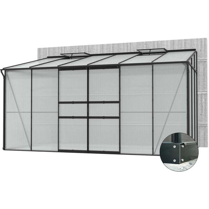 Serre de jardin en polycarbonate 4 mm et aluminium noir avec embase Ida 201. x 386.50 x 220.80 cm