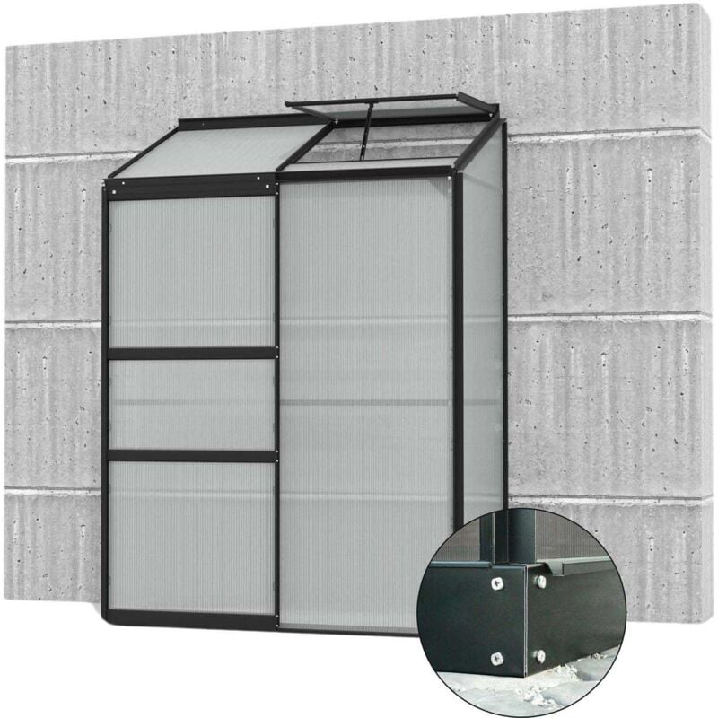 Serre de jardin en polycarbonate 4 mm et aluminium noir avec embase Ida 68.8 x 130.60 x 182.30 cm