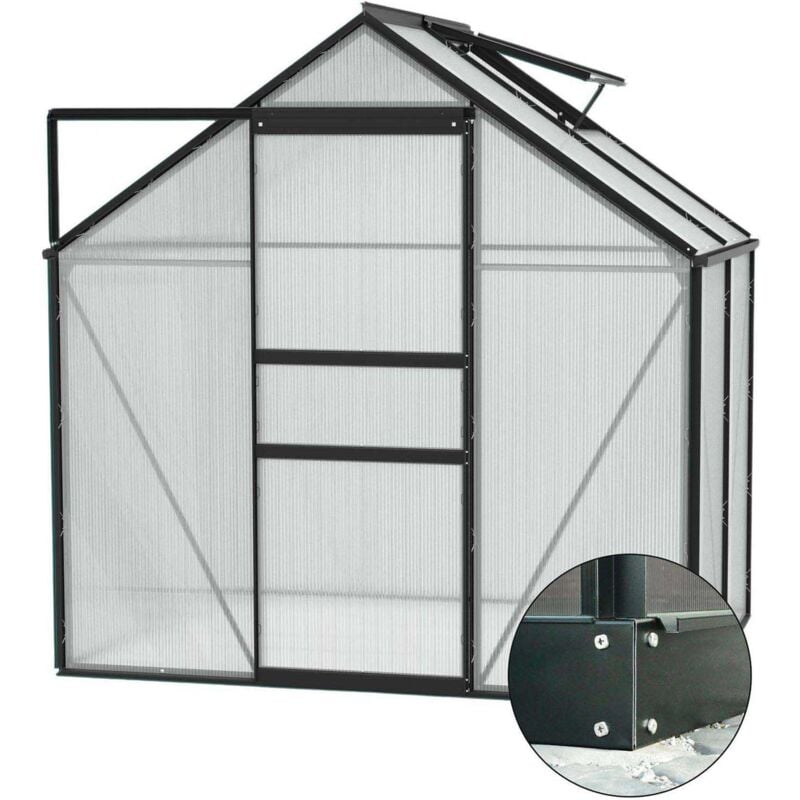 Serre de jardin en polycarbonate 4 mm et aluminium noir avec embase Venus Longueur de 195 cm