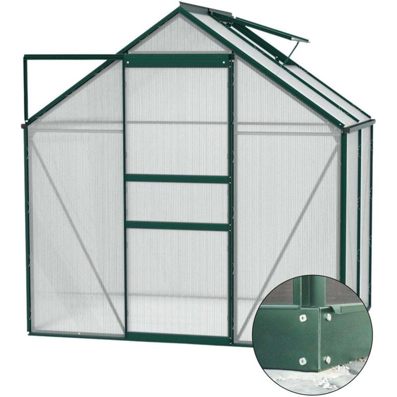 Serre de jardin en polycarbonate 4 mm et aluminium vert émeraude avec embase Venus Longueur de 195 cm