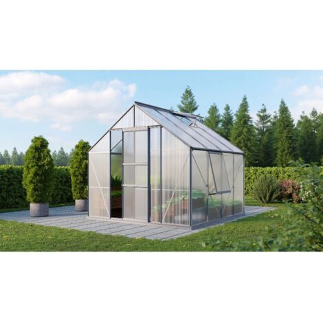 Serre de jardin en polycarbonate 4 ou 6 mm - Meridian - Portes 1 simple coulissante, Long 2.58 m, Couleur Aluminium , Polycarbona