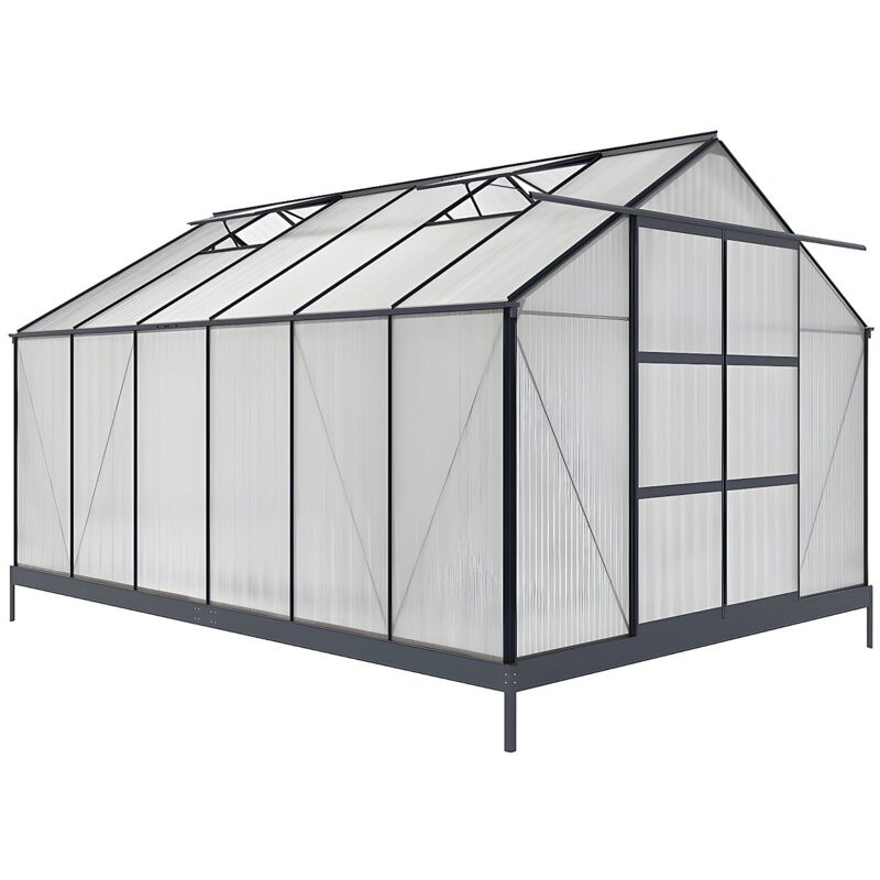 Serre de Jardin en polycarbonate de 13 m² avec embase - Anthracite - KALIDA