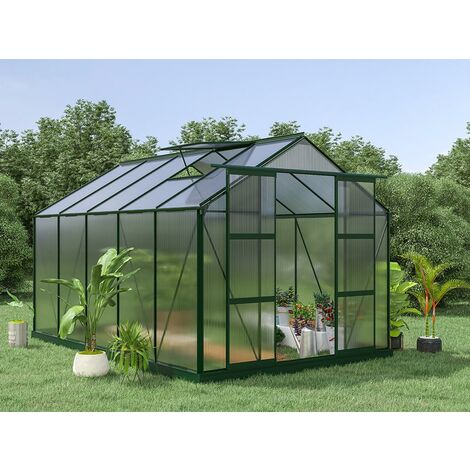 Serre de Jardin en polycarbonate de 9 m² avec embase - Vert - COROLLE II - Vert Sapin