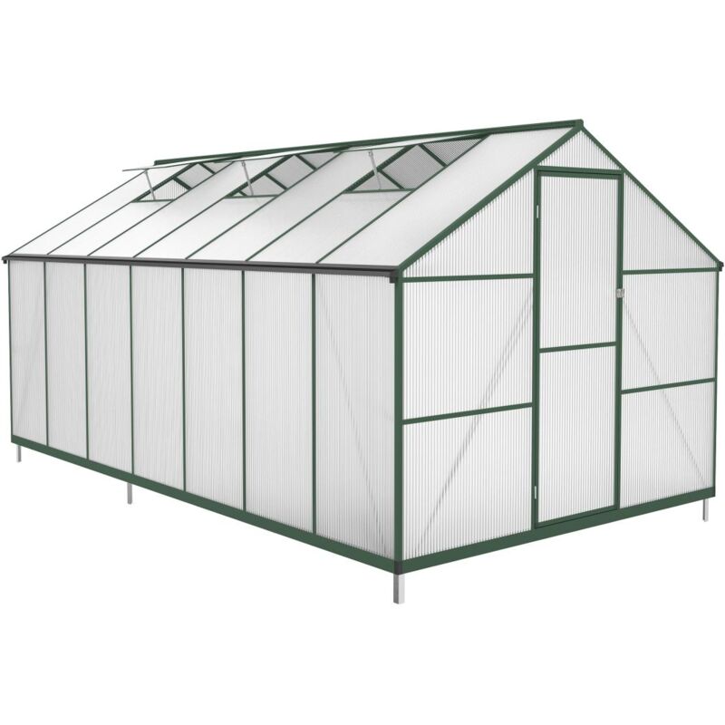 Vente-unique - Serre de jardin en polycarbonate et aluminium - 10,42 m² - Vert - astelia