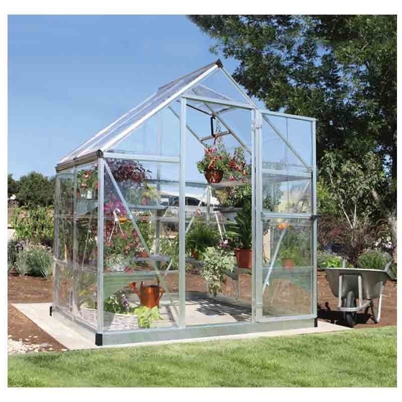 Serre de jardin en polycarbonate Harmony 2,33 m², Couleur Argent, Ancrage au sol Oui
