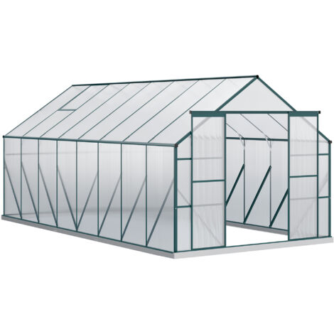 Serre de jardin en polycarbonate, métal et aluminium, pare-vent, 244x500x216cm, verte