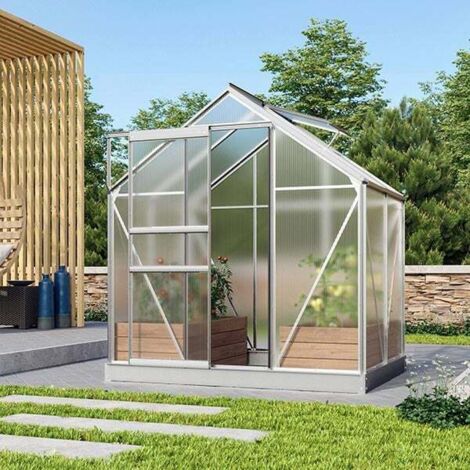 Serre de jardin en polycarbonate Vénus - Larg 1.95 m avec base, Long 1.95 m, Couleur Vert, Polycarbonate 4 mm