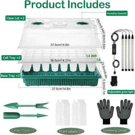 Serre de jardin équipée d'un éclairage LED réglable, de plateaux de semis à 80 alvéoles et d'un kit de plantation à température et humidité contrôlées.