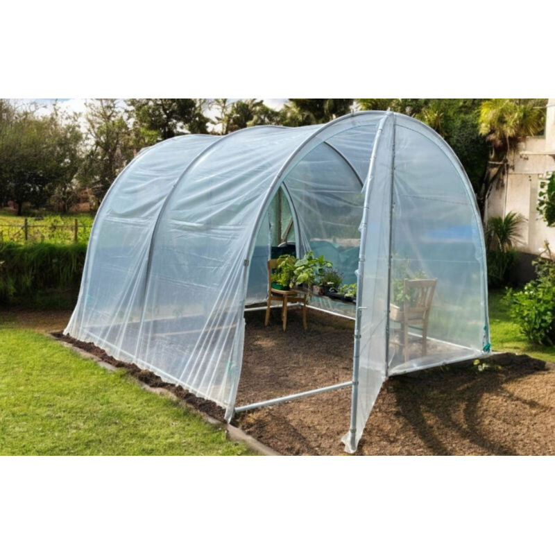 Les Serres Tonneau - Serre tunnel de jardin 9m² dim. 3L x 3l x 2,17H m 2 portes pivotantes pieds arrondis bâche pe 200µ haute densité transparente