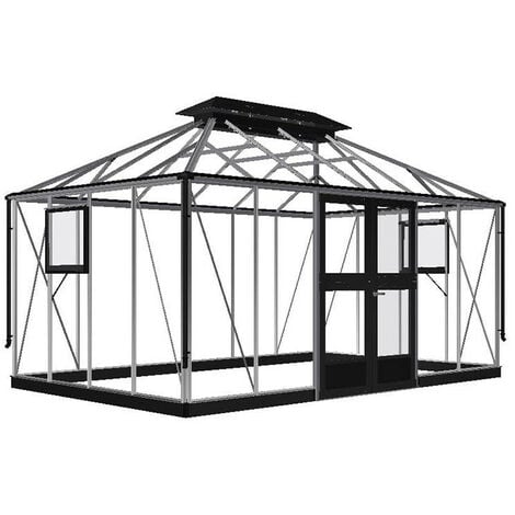Serre de jardin Grande Oasis 13 m² verre trempé avec embase