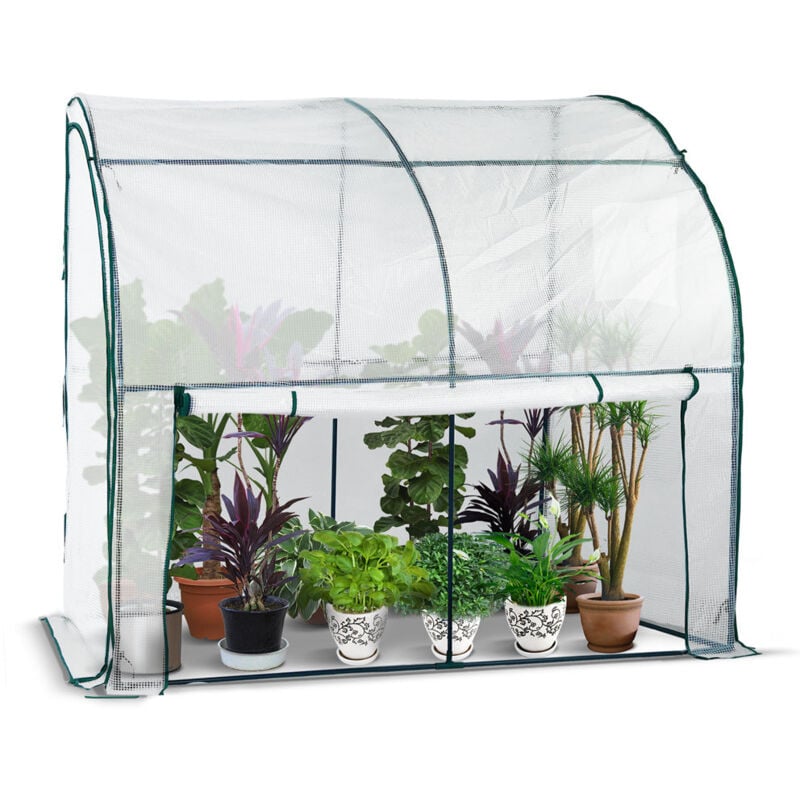 Serre d'hivernage murale adossée 200x100x180cm blanc - bâche pe imperméable et anti-UV - pour balcon terrasse jardin - Vounot