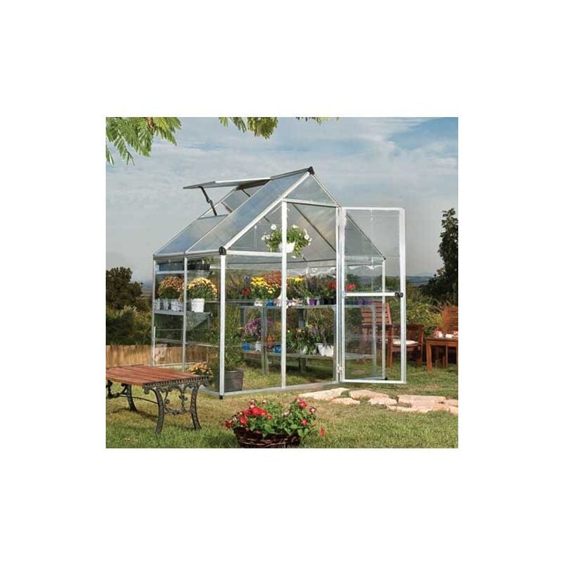 Serre de jardin en polycarbonate Hybrid 2,33 m², Couleur Argent, Ancrage au sol Non