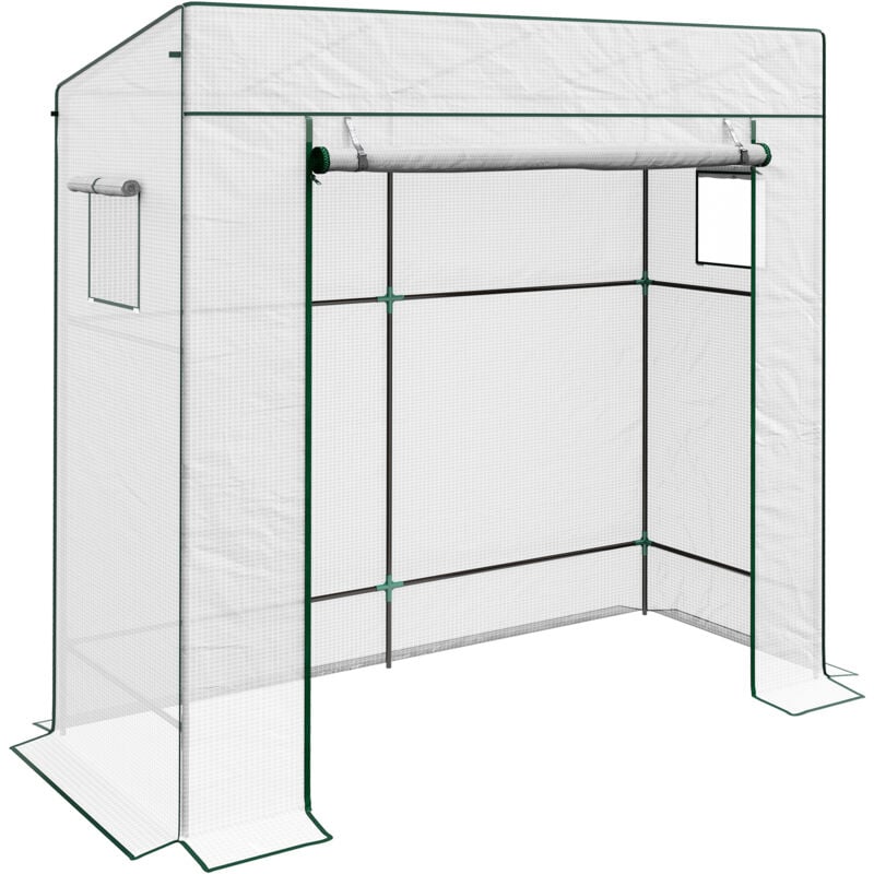 Serre de jardin murale serre adossée porte enroulable bâche PE renforcée 2 fenêtres 196L x 77l x 197/178H cm
