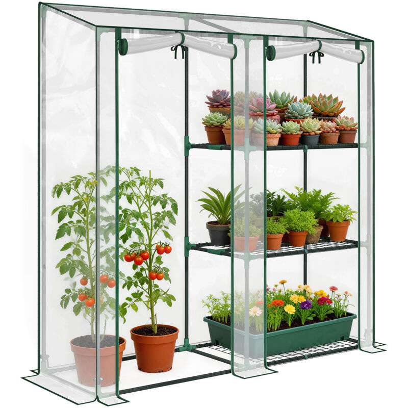 Serre de Jardin - Outsunny - 3 niveaux étagères - 2 portes enroulables - plastique - 143 x 45 x 151 cm - transparent