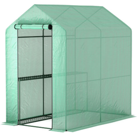 Serre de jardin PE à étagères 2 niveaux, serre de balcon, bâche renforcée 140 g/m², cadre acier, 186x120x190cm, vert