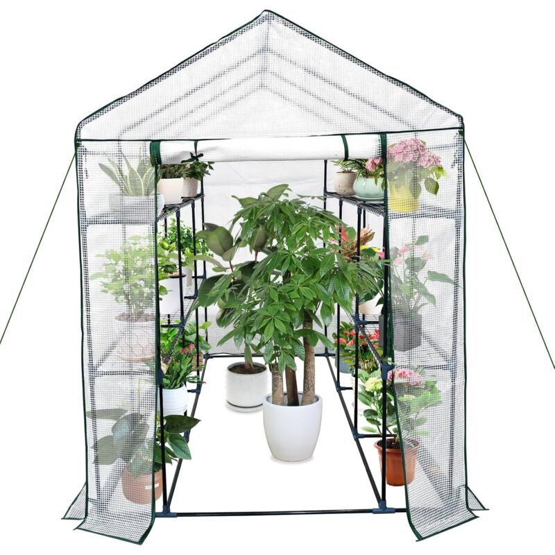 Serre de Jardin pe avec Étagères 3 Niveaux pour Légume Plante Fleur Bâche Renforcée ,Protéger Vos Plantes 143x216x195cm