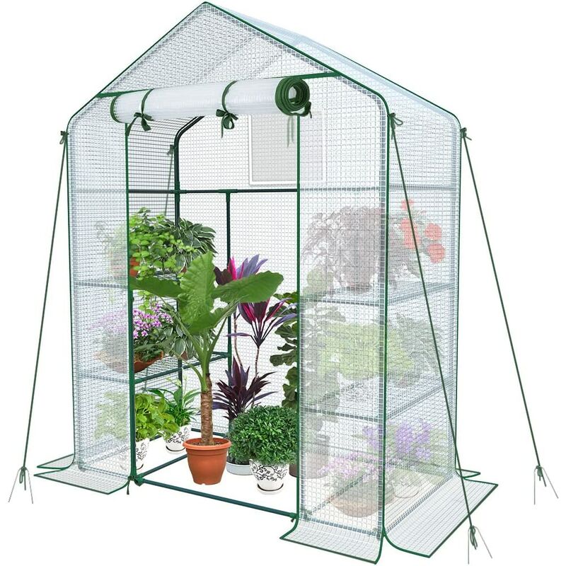 Serre de Jardin PE avec Étagères 3 Niveaux pour Légume Plante Fleur Bâche Renforcée 135g-m2 Protéger Vos Plantes 143x73x195cm