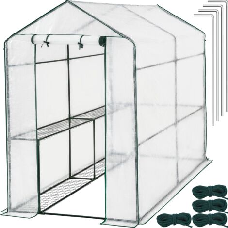 Tectake – Serre de jardin polycarbonate 2,23 m² – 4 étagères grillagées – Bâche armée résistante aux UV – Cadre en acier Ø 16 mm