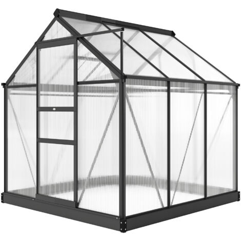 Serre de jardin polycarbonate 3,65m² 190x192x201 cm anti-UV fondation renforcée avec gouttière Gris