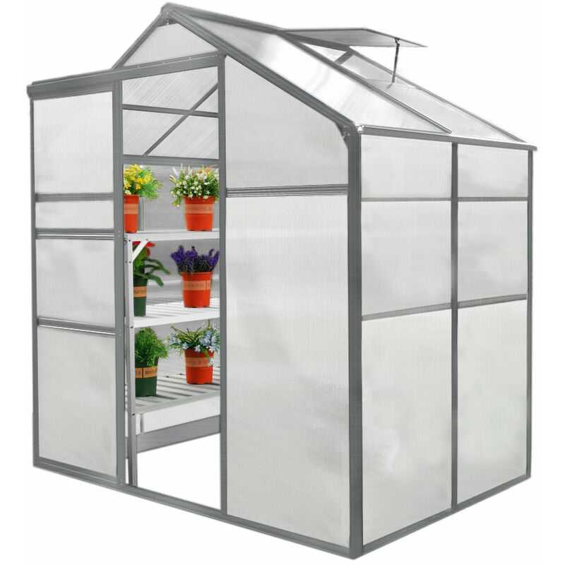 Monster Shop - Serre de Jardin Polycarbonate & Aluminium - Anti uv - 180 x 120cm Sans Base - 2.16m² Culture Tomates Fruits Légumes - Porte Latérale