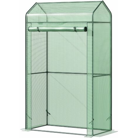 Serre de jardin serre à tomates anti-UV dim. 100L x 51l x 170H cm porte zipée déroulante métal thermolaqué PE vert