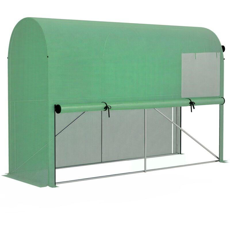 Serre de jardin serre à tomates dim. 3L x 1l x 2H m porte zippée déroulante 2 fenêtres latérales enroulables acier pe haute densité vert