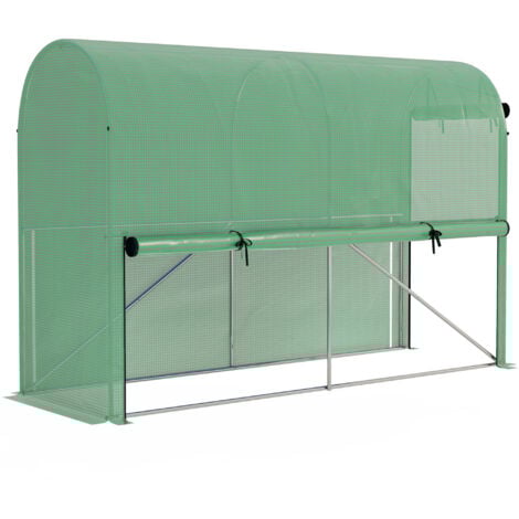 Serre de jardin serre à tomates dim. 3L x 1l x 2H m porte zippée déroulante 2 fenêtres latérales enroulables acier PE haute densité vert