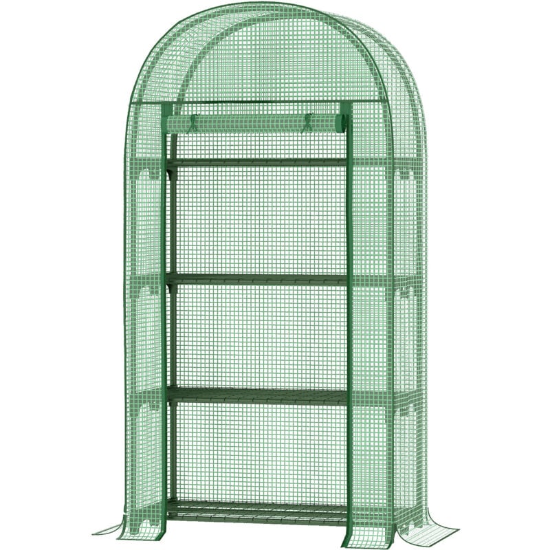 Serre de jardin serre de balcon 4 étagères métal porte zippée enroulable 80 x 49 x 160 cm PE vert