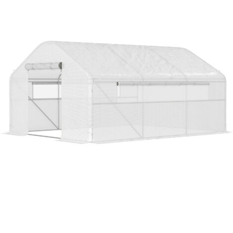 Serre de jardin Serre de jardin 4 x 3 x 2m avec portes enroulables et grandes fenêtres, serre tunnel de jardin, blanc