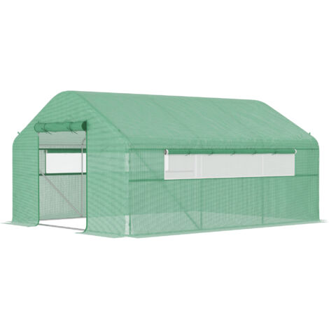 Serre de jardin Serre de jardin 4 x 3 x 2m avec portes enroulables et grandes fenêtres, serre tunnel de jardin, vert