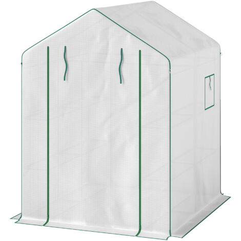 Serre de jardin Serre de jardin avec 1 porte 2 fenêtres étagères 3 niveaux pour Légumes Plantes Fleurs Bâche PE 140 x 143 x 190 cm blanc
