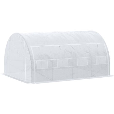 Serre de jardin Serre de jardin serre tunnel 12 m² avec porte, parois latérales enroulables 8 fenêtres acier PE  4 x 3 x 2 m blanc