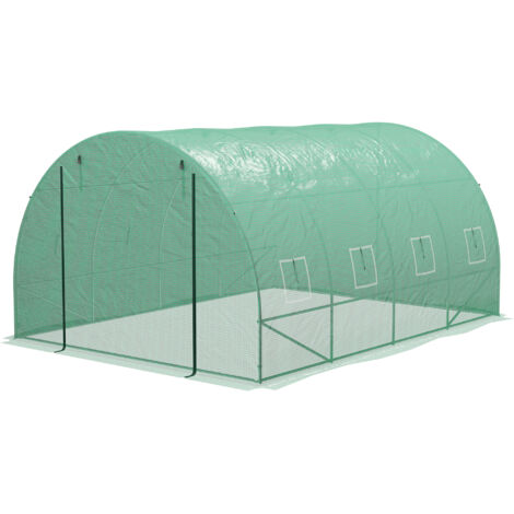 Serre de jardin Serre de Jardin Tunnel 12 m² 4L x 3l x 2H m Acier renforcé + PE Haute densité 140 g/m² 8 fenêtres Porte enroulable Vert