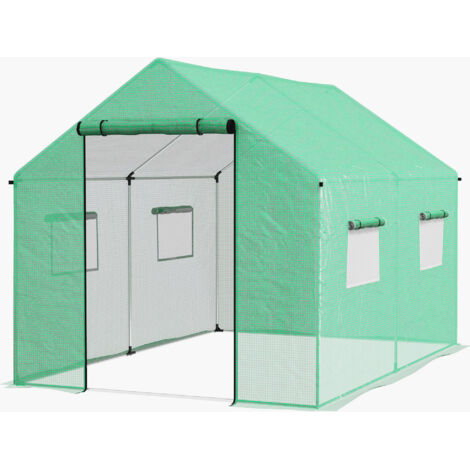 Serre de jardin Serre de jardin tunnel 2 x 3m, 6m² avec porte enroulable, 4 fenêtres, - Acier galvanisé PE Haute densité Vert