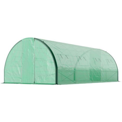 Serre de jardin Serre de jardin tunnel serres tunnel 18 m² 8 fenêtres 2 portes articulées toile PE structure en fer galvanisé vert