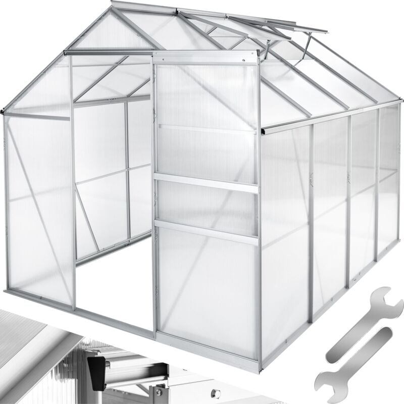 Serre de jardin 7,7 m³, sans Fondation avec Fenêtre de toit (Lucarne) - blanc transparent