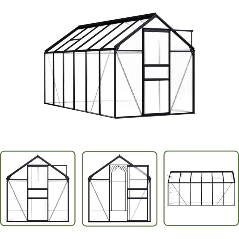 The Living Store Serre Anthracite Aluminium 7,03 m² - Serre Jardin - Abri Jardin - Greenhouse - Serrez - Protection Plantes