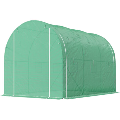 Serre de jardin Serre tunnel de jardin 6 m² 3 x 2 m avec 1 porte + 2 parois latérales zippées enroulables, 6 fenêtres, vert