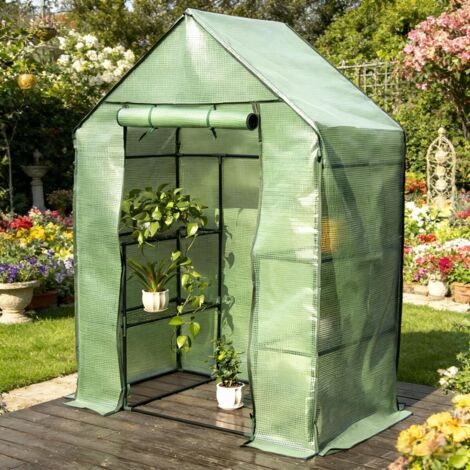 Serre de jardin spacieuse pour tomates en aluminium 143x215x195cm, serre de culture potager - Vert