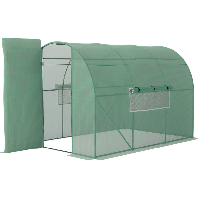 Serre de Jardin Tunnel 6 m² Acier galvanisé renforcé diamètre 2,5 cm + pe Haute densité fenêtres Porte Vert