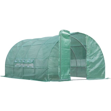 Serre de jardin tunnel 12 m² 4L x 3l x 2H m acier galvanisé renforcé diamètre 2,5 cm + PE haute densité fenêtres porte vert